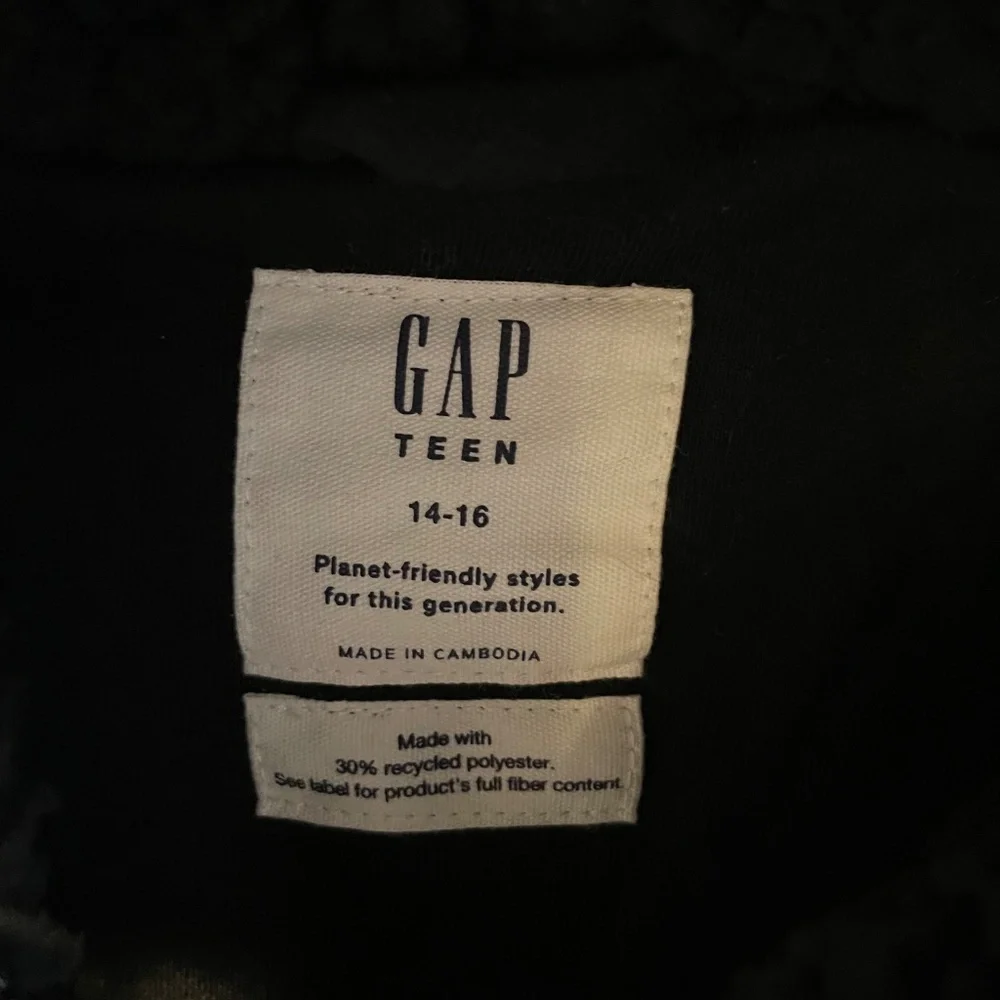 ❤️.GAP TEEN BLACK SHERPA HOODIE JACKET SIZE XXL